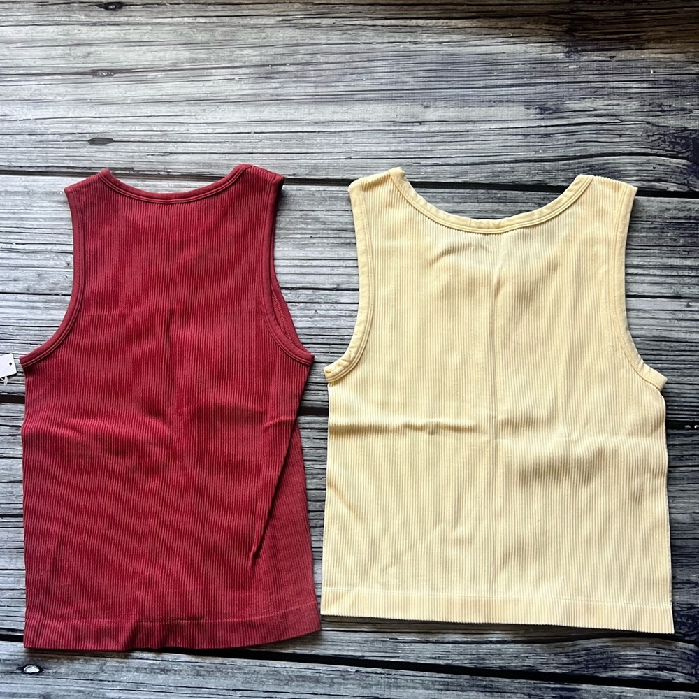 Amazon Women's Ribbed Tank Tops - Red and Yellow - Picture 3 of 5